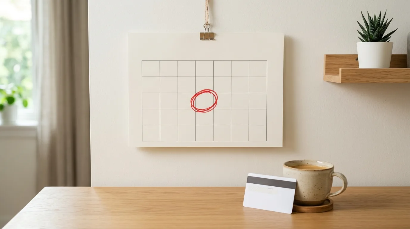 A wall calendar with a circled date representing a promotional financing deadline