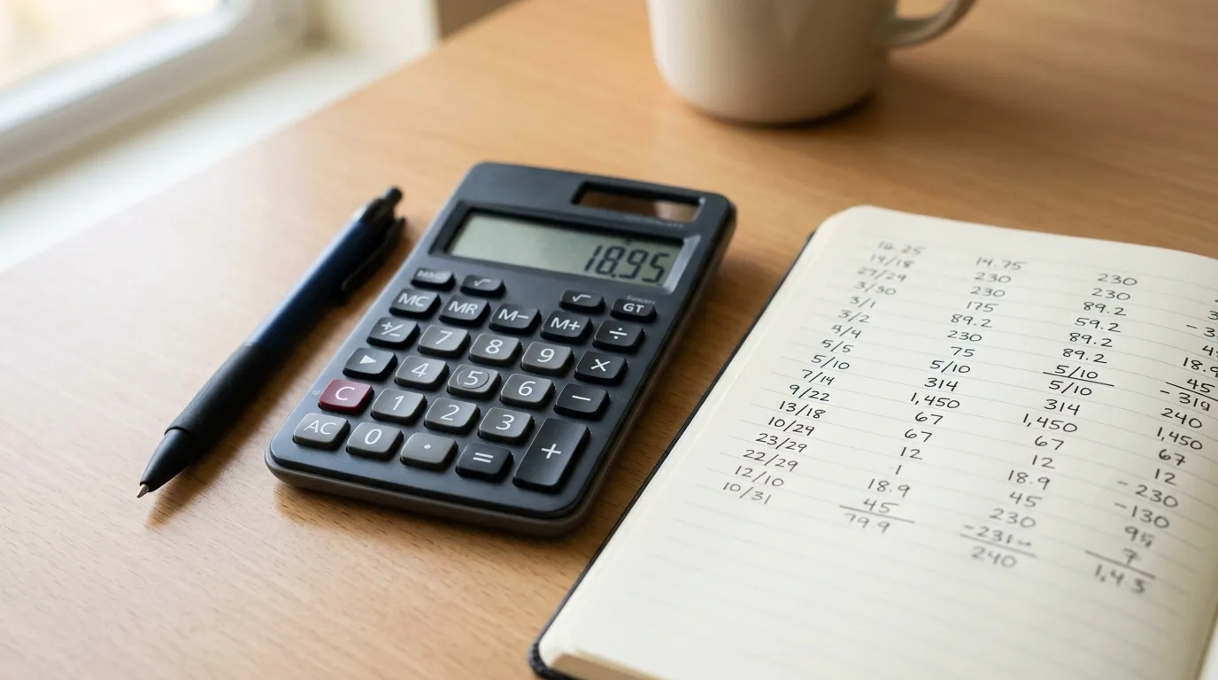 Calculator and notebook showing a payoff plan