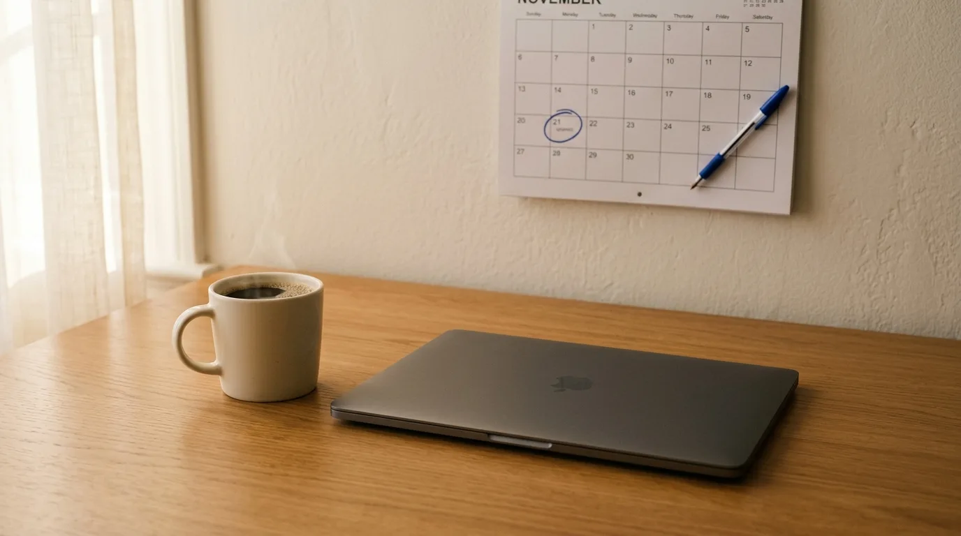 A calendar with an end date circled next to a laptop