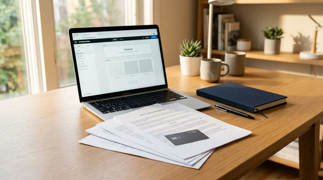 A desk with nonprofit incorporation papers, a laptop, and a credit card representing pre-launch startup costs
