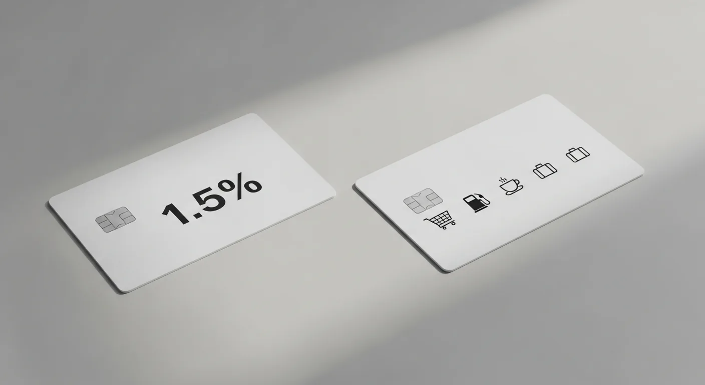 Two credit cards side by side showing flat-rate vs category card comparison