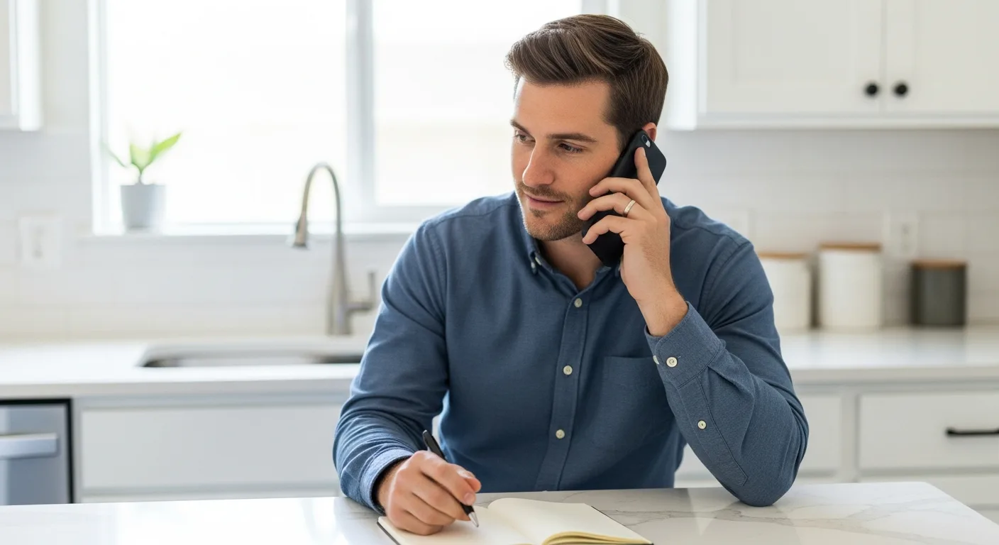 Man on the phone with a notepad making a billing inquiry