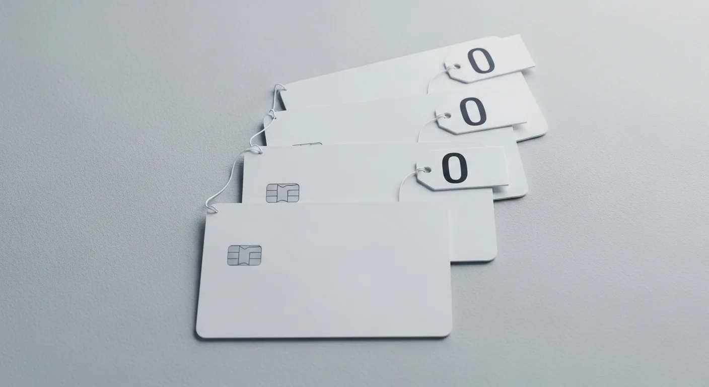 Three no annual fee credit cards fanned out showing card comparison options