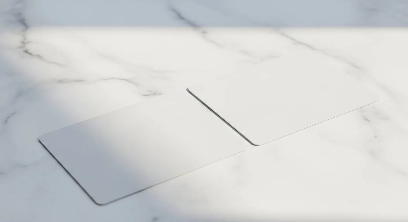 Two credit cards placed side by side on a clean white surface