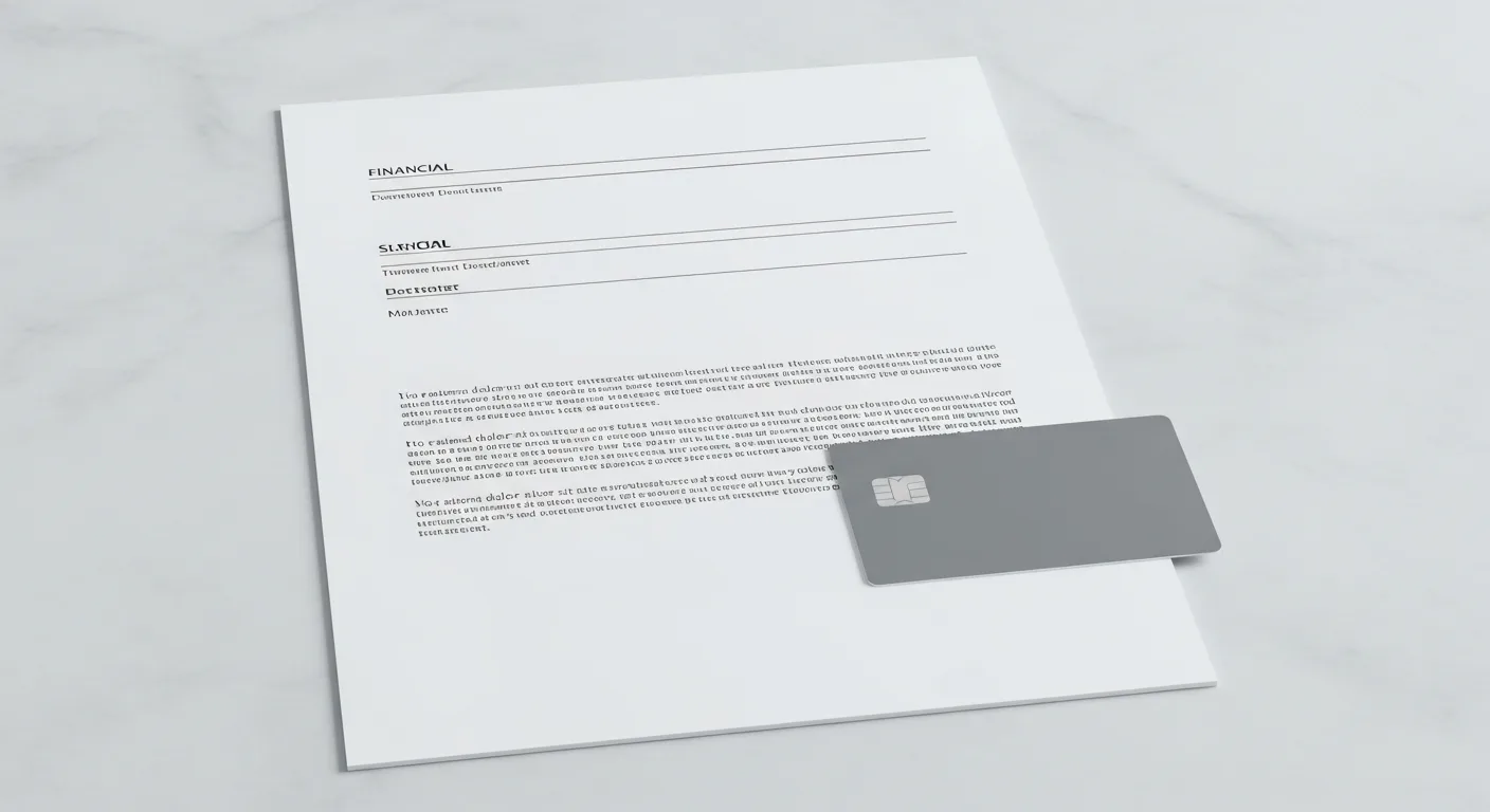 A certificate of deposit document beside a credit card on a light marble surface